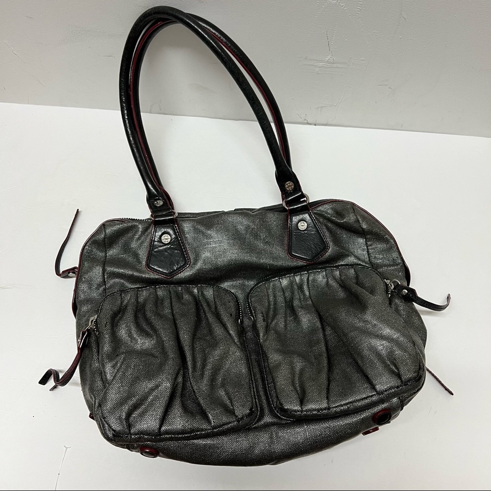 MZ Wallace Jane Double Pocket Silver Shoulder Bag